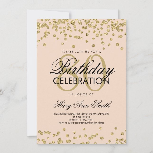 Invitation Gold Blush rose 80e anniversaire Parties scintilla (Devant)