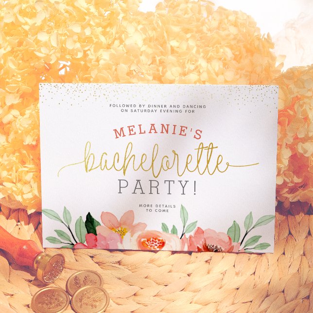 Invitation Gold Blush rose Floral Bachelorette Party Insérer (Créateur téléchargé)