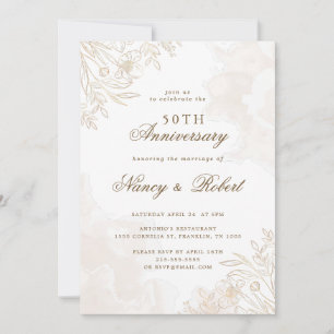 Invitation Gold Boho Fleurs sauvages 50e anniversaire Mariage