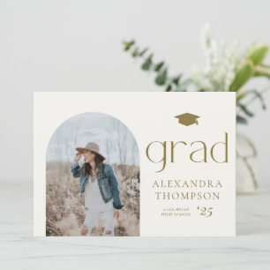 Invitation Gold Boho Minimalist Arch Photo Graduation