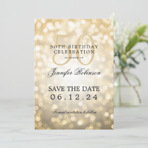 Invitation Gold Bokeh 50th Birthday Enregistrer la date