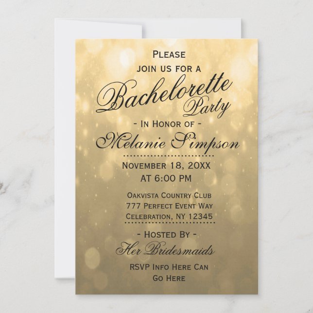 Invitation Gold Bokeh | Bachelorette (Devant)