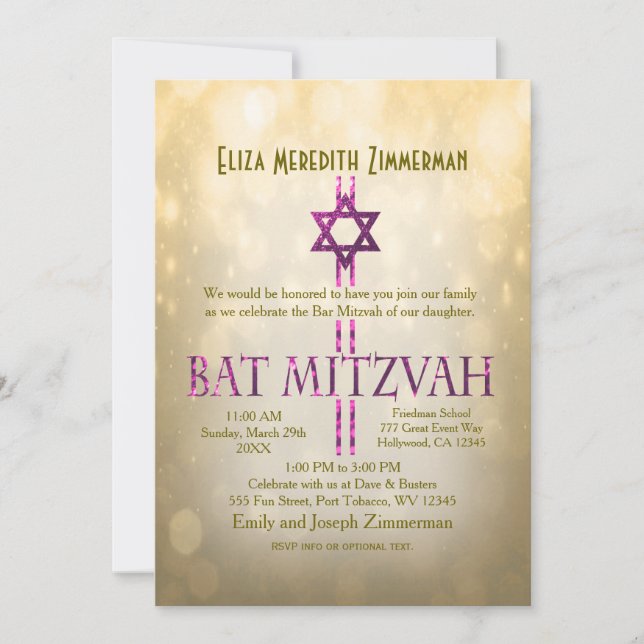Invitation Gold Bokeh | BAT MITZVAH (Devant)