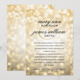 Invitation Gold Bokeh Lights Élégant Mariage réduit