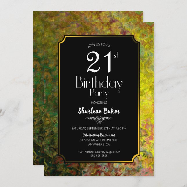Invitation Gold Border 21e anniversaire (Devant / Derrière)