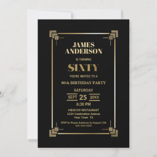 Invitation Gold Border Black 60th Birthday Party