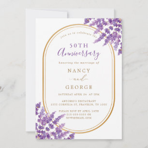 Invitation Gold Border Lavender 50e anniversaire de Mariage