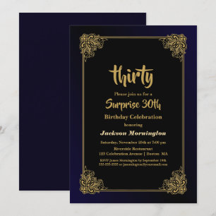 Invitation Gold Border Surprise 30e anniversaire fête