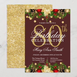 Invitation Gold & Bourgogne Parties scintillant de vacances 8