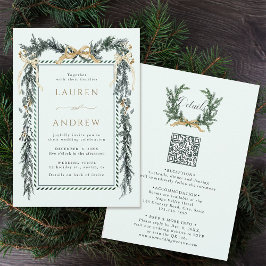 Invitation Gold Bow & Green Garland Wedding All in One Mint