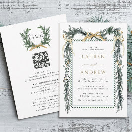 Invitation Gold Bow & Greenery Garland Wedding All in One