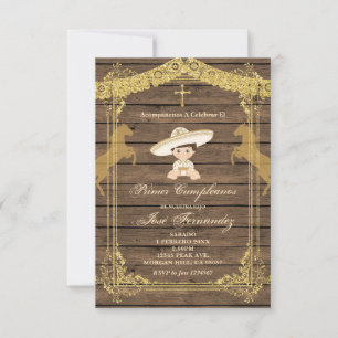 Invitation Gold Brown CUMPLEANOS Uno Fête Anniversaire 