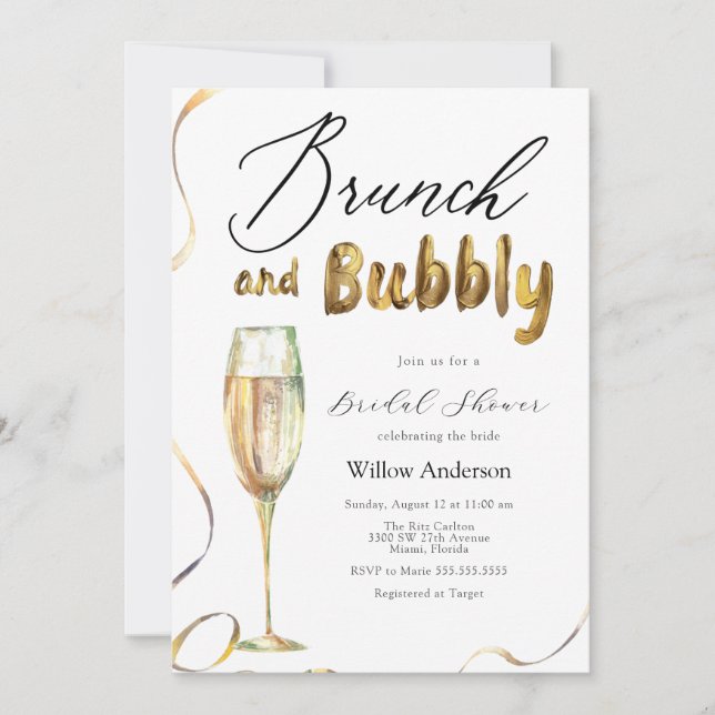 Invitation Gold Brunch et Bubbly Champagne Fête des mariées I (Devant)