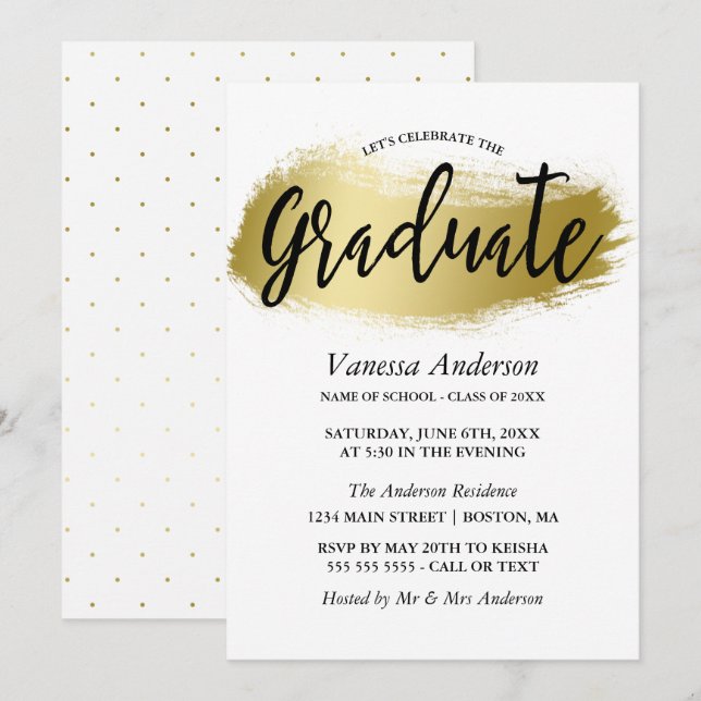 Invitation Gold Brush Stroke Graduation Party (Devant / Derrière)