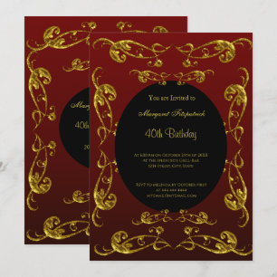 Invitation Gold Burgundy Black 40th Birthday Party