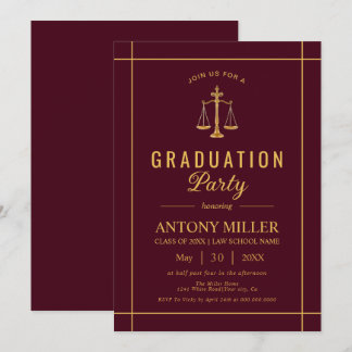 Invitation Gold burgundy Law school graduation Class Of 2026 
