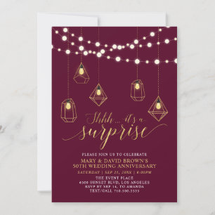 Invitation Gold Burgundy Lumières Surprise Mariage Anniversai