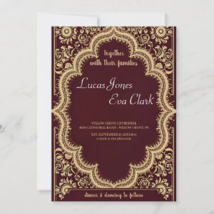 Invitation Gold Burgundy Mehendi Henna Mariage indien Invitat