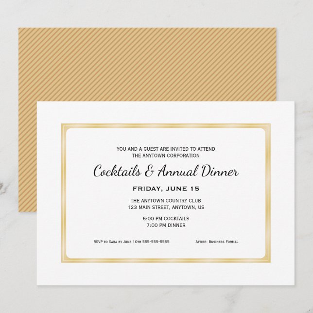 Invitation Gold Business Professional Cocktails & Dîner (Devant / Derrière)