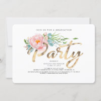 Gold Calligraphie Pink Floral Graduation Party