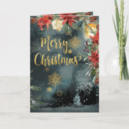 Invitation Gold Calligraphy Woodland Floral Holiday Card