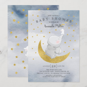 Invitation Gold Catch A Star Bunny Elephant Baby Boy Douche