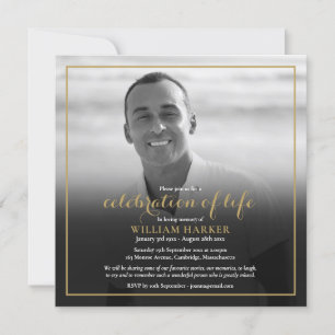 Invitation Gold Celebration of Life Black and White Photo