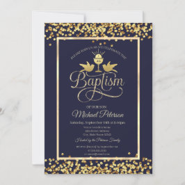 Invitation Gold Chalice Confetti Marine Bleu