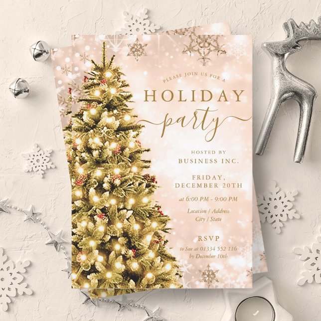 Invitation Gold Champagne Arbre de Noël Société Holiday (Gold Champagne Christmas Tree Company Holiday Invitation)