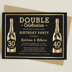 Invitation Gold Champagne Élégante Double Anniversaire