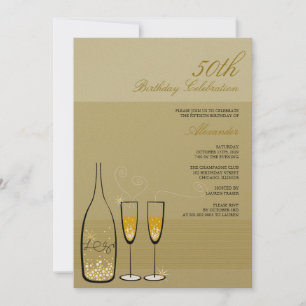 Invitation Gold Champagne Milestone Anniversaire Fête Invitat