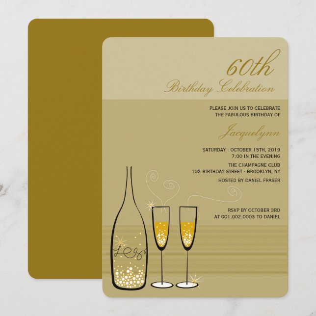 Invitation Gold Champagne Milestone Chic Birthday Party (Devant / Derrière)