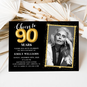 Invitation Gold Cheers to 90th Birthday Photo