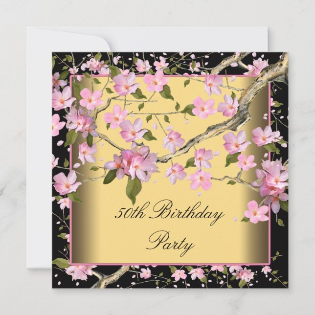 Invitation Gold Cherry Blossom femmes 50e fête d'anniversaire (Devant)