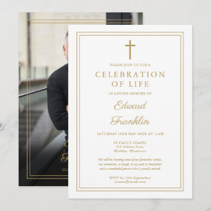 Invitation Gold Christian Célébration De La Vie Funéraire Pho