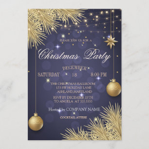 Invitation Gold Christmas Balls Branches Christmas Company