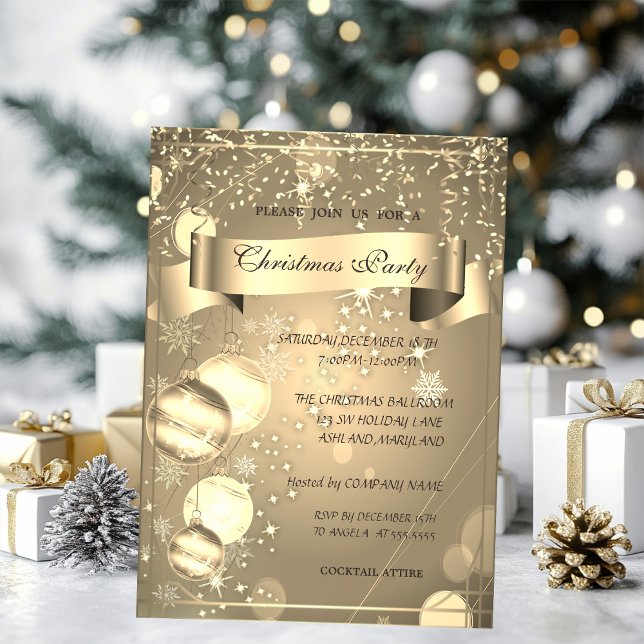 Invitation Gold, Christmas Balls Company Christmas Party (Créateur téléchargé)