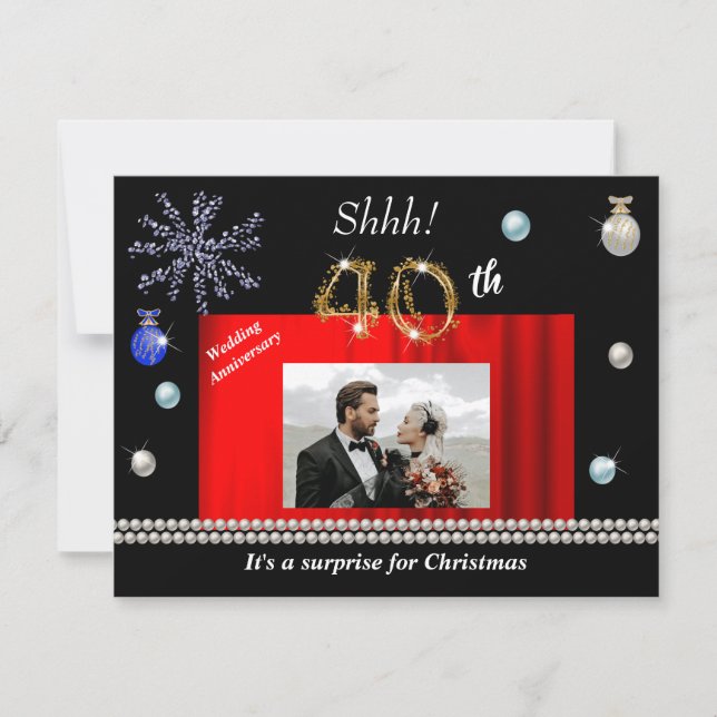Invitation Gold Christmas Surprise 40e anniversaire de Mariag (Devant)
