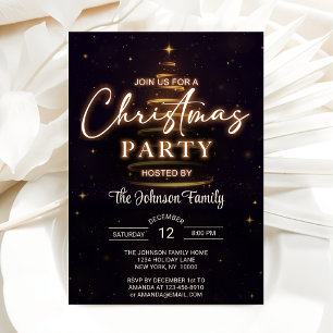 Invitation Gold Christmas Tree Black Christmas Party