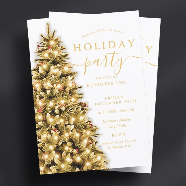 Invitation Gold Christmas Tree Corporate Fête (Gold Christmas Tree Corporate Holiday Party Invitation)