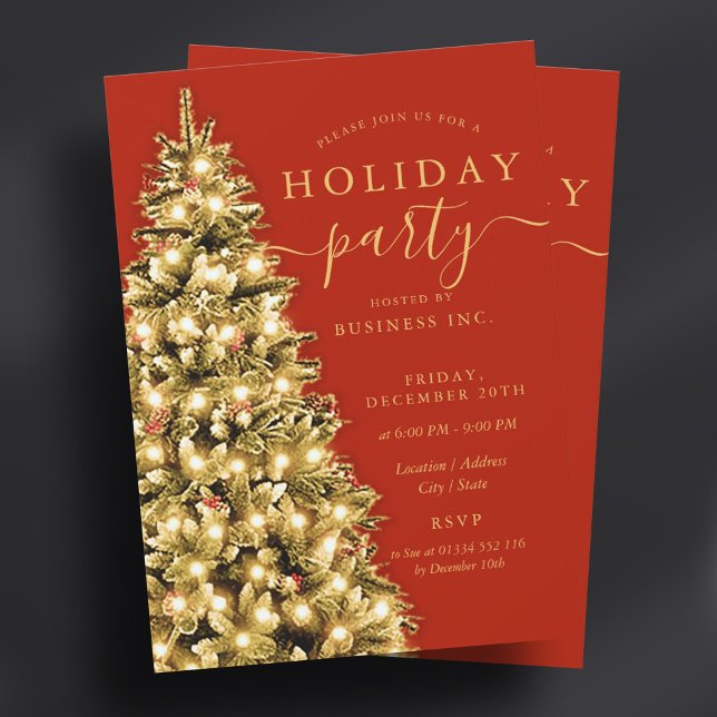 Invitation Gold Christmas Tree Corporate Holiday Party (Gold Christmas Tree Corporate Holiday Party Red Invitation)