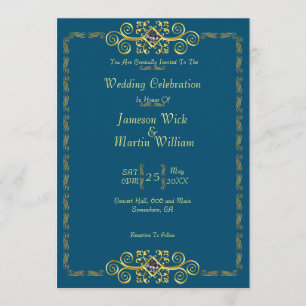 Invitation Gold classique avec Mariage de diamants