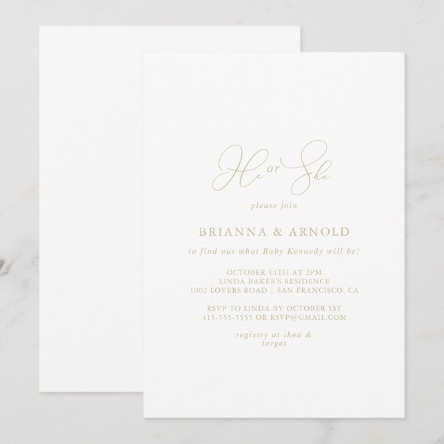 Invitation Gold Classy Chic Lui ou elle Genre Revela (Devant / Derrière)
