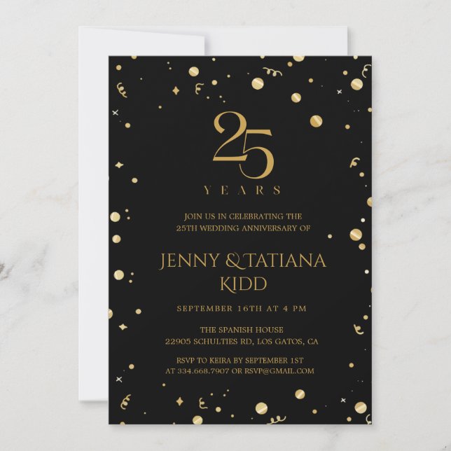 Invitation Gold Confetti 25e anniversaire de Mariage (Devant)