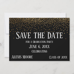 Invitation Gold Confetti Black Graduation Party Enregistrer l