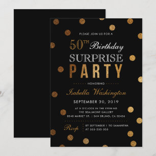 Invitation Gold Confetti & Black Surprise Birmingham Party