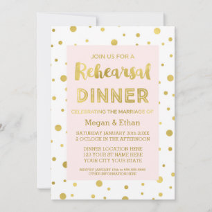 Invitation Gold Confetti Blush Pink Rehearer Dîner