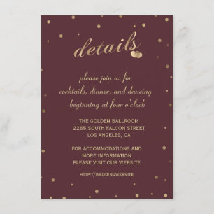 Invitation Gold Confetti Bourgogne Détails Mariage Réception