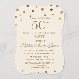 Invitation Gold Confetti Champagne 50ème Surprix Anniversaire