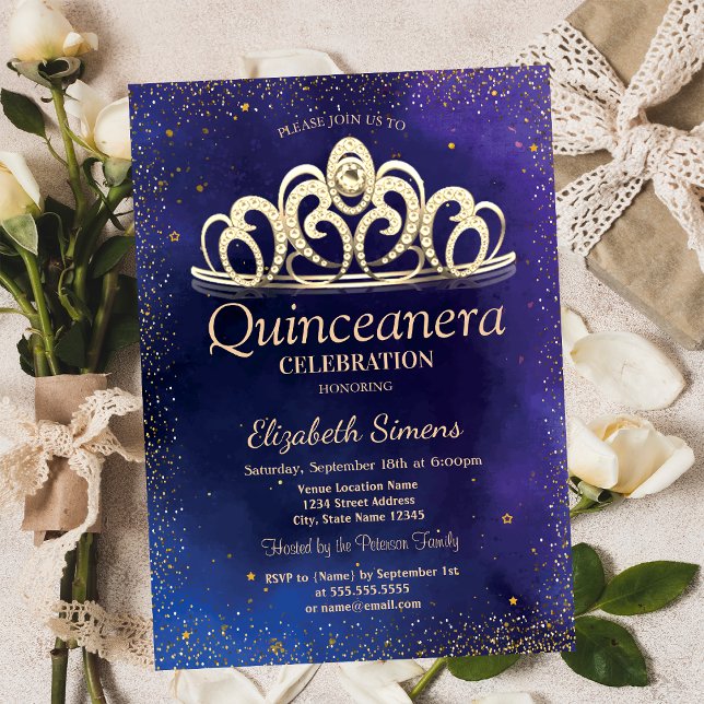 Invitation Gold Confetti Diamond Tiara Quinceañera (Créateur téléchargé)
